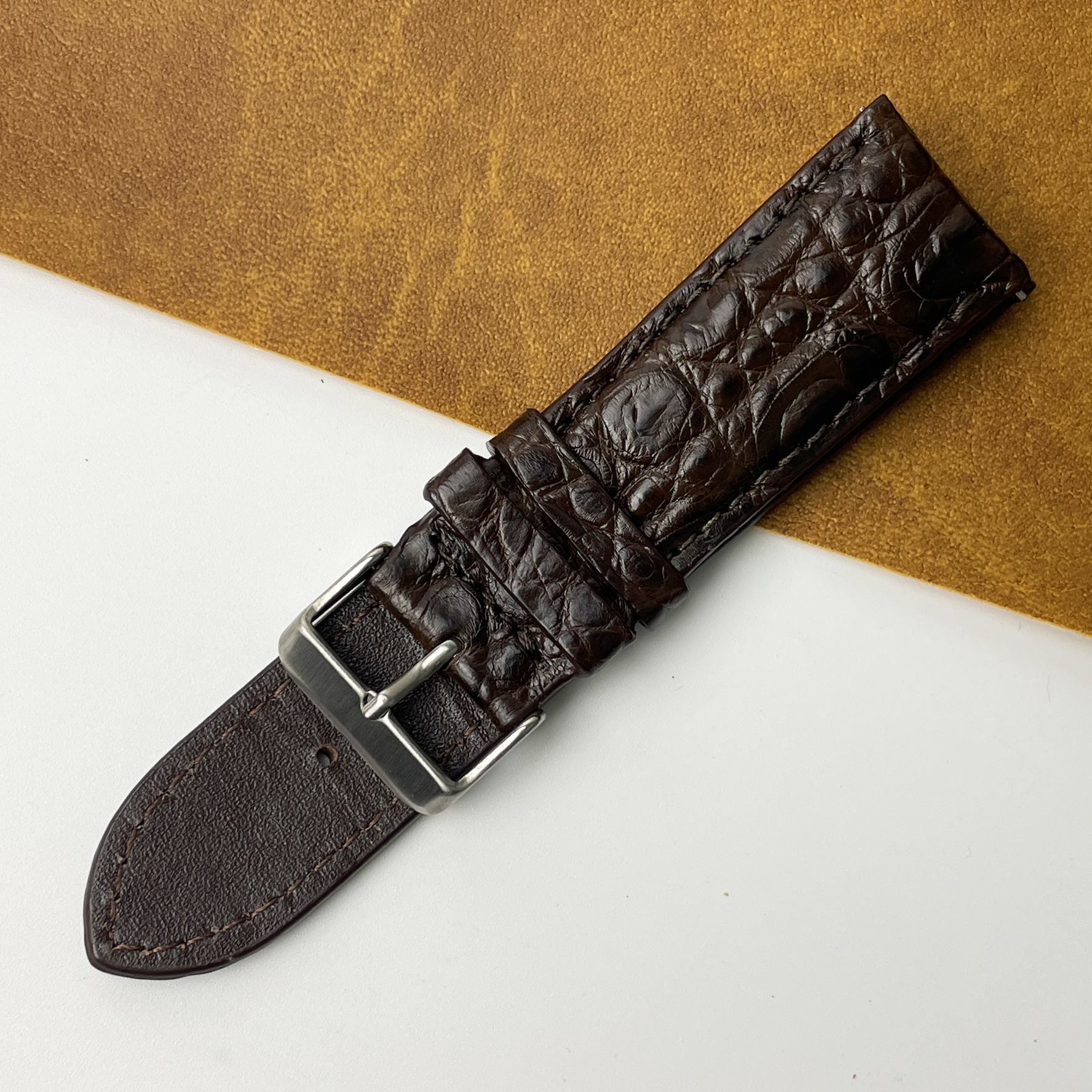 Dark Brown Unique Texture Alligator Leather Watch Band For Men