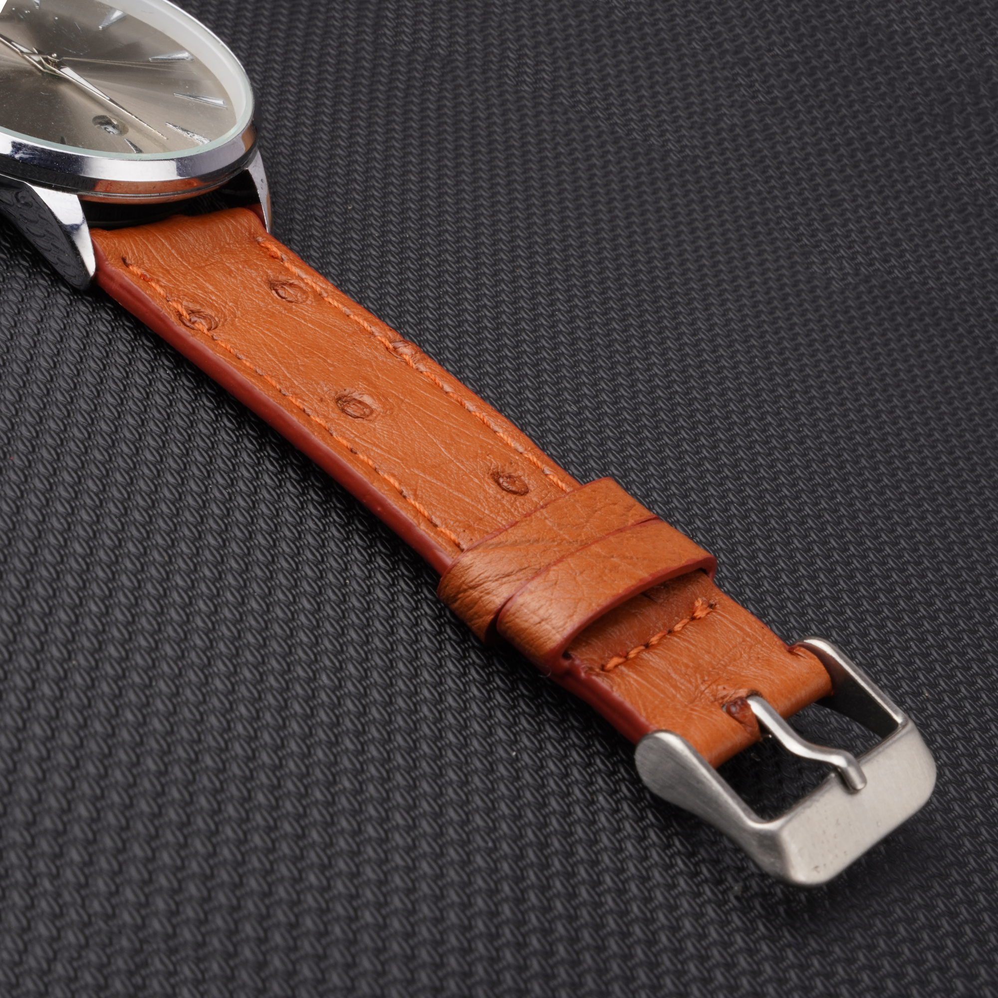 Slim Light Brown Ostrich Leather Watch Band