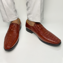 Light Brown Mens Alligator Leather Slip-On Loafer | Crocodile Hornback Moc Toe Loafer | SH56F