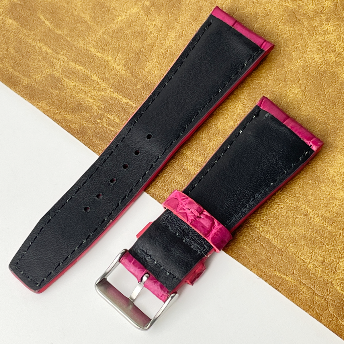 Pink Unique Texture Alligator Watch Band For Men 