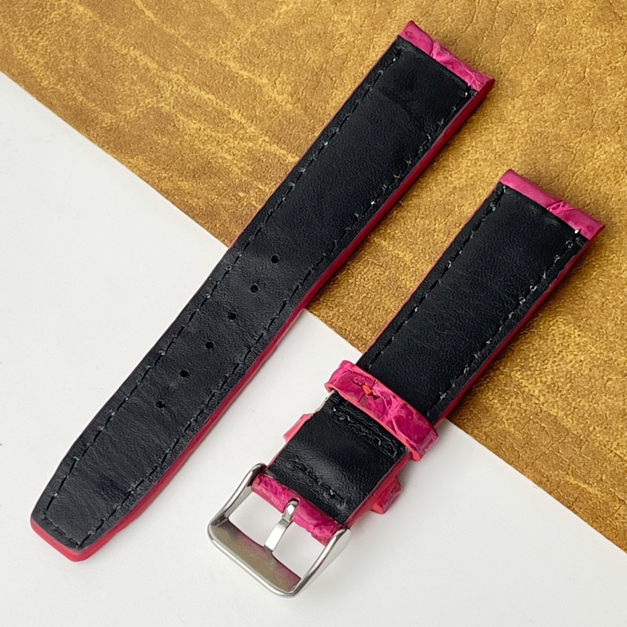 Pink Unique Pattern Alligator Leather Watch Band
