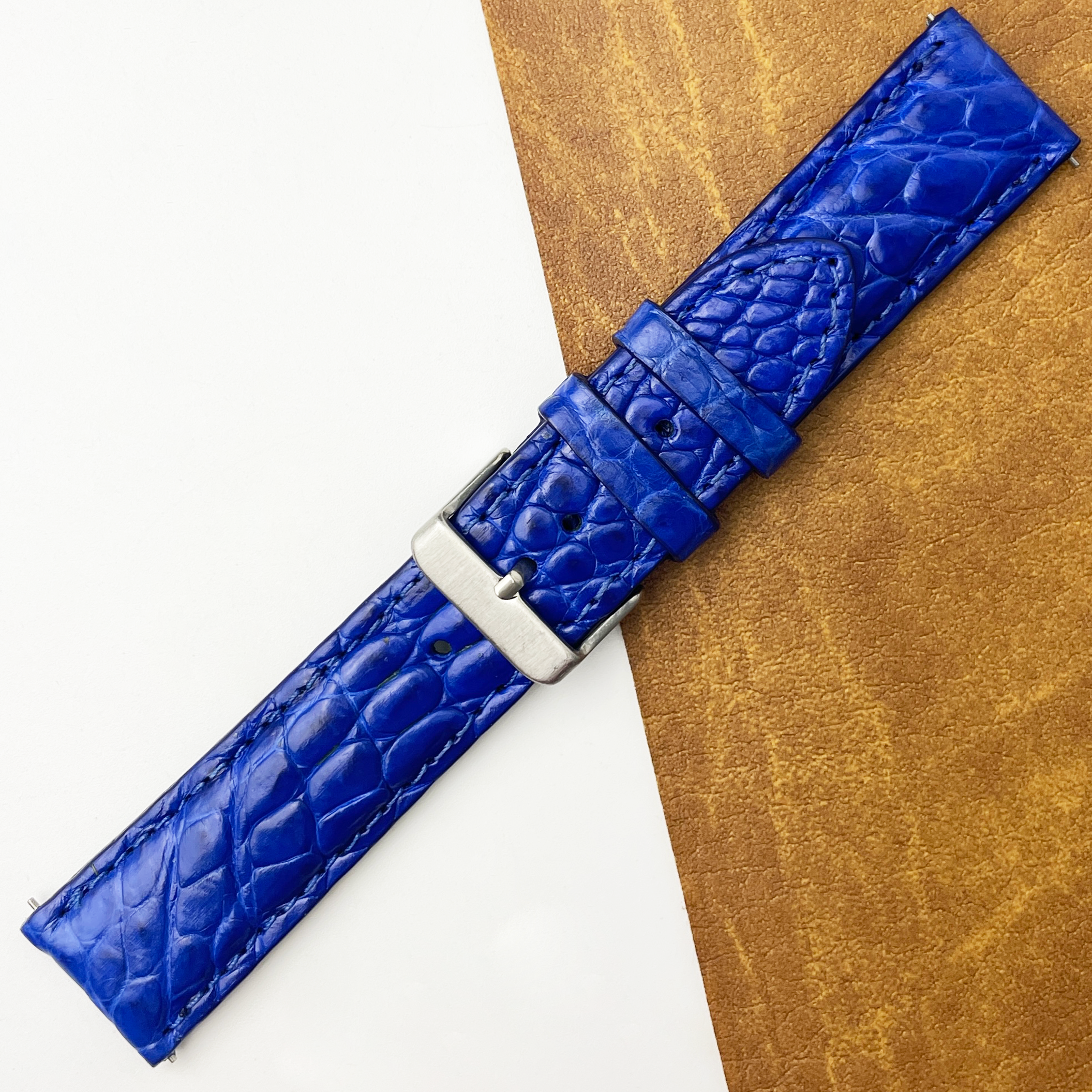 22mm Blue Unique Pattern Alligator Leather Watch Band For Men DH-50AA