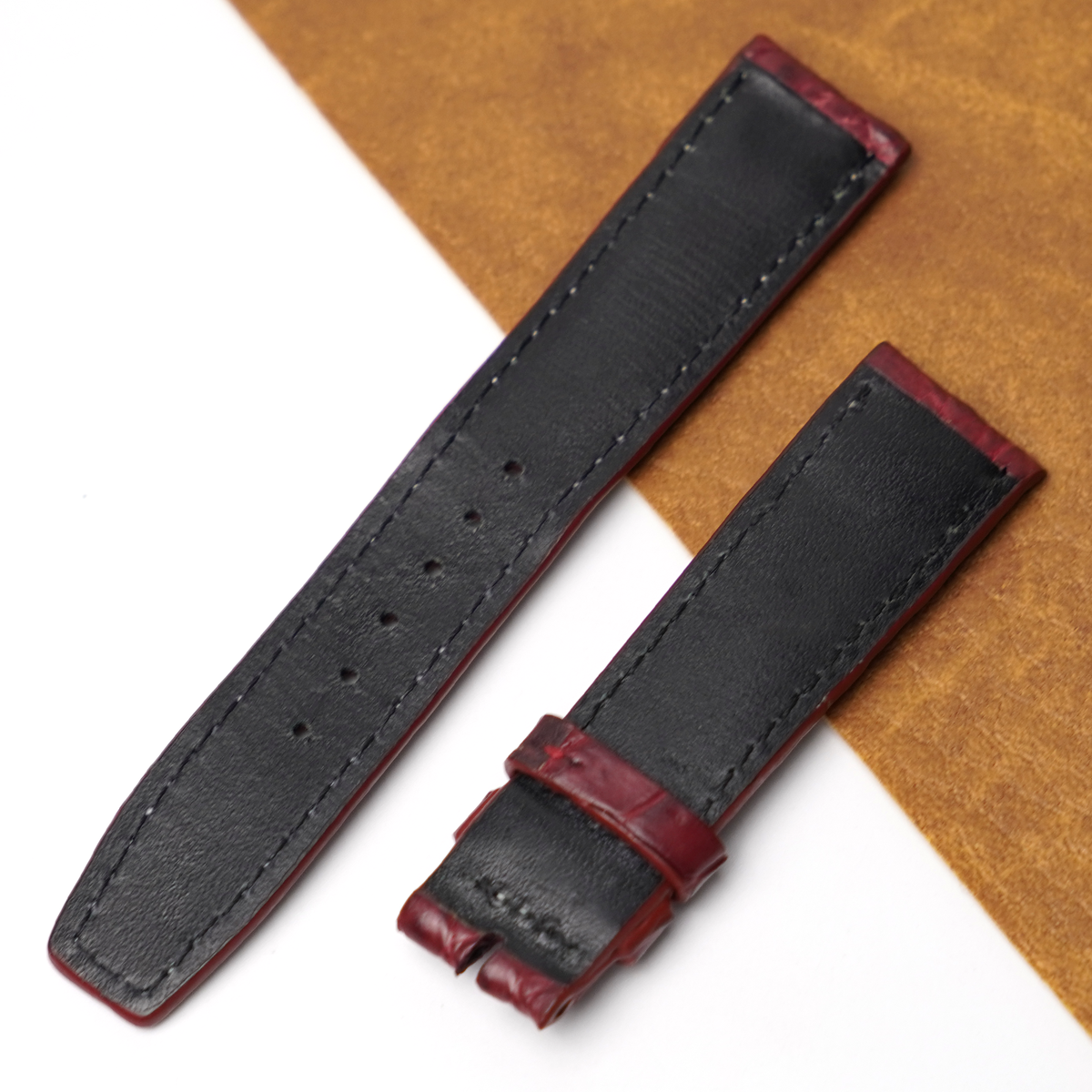 20mm Burgundy Unique Pattern Alligator Leather Watch Strap For Men DH-224-BDB