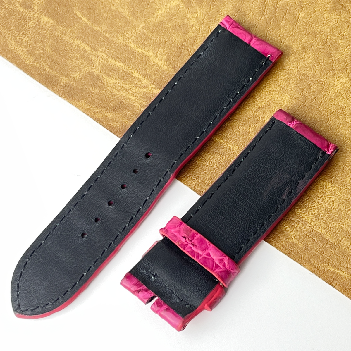 Pink Unique Texture Alligator Watch Band For Men 