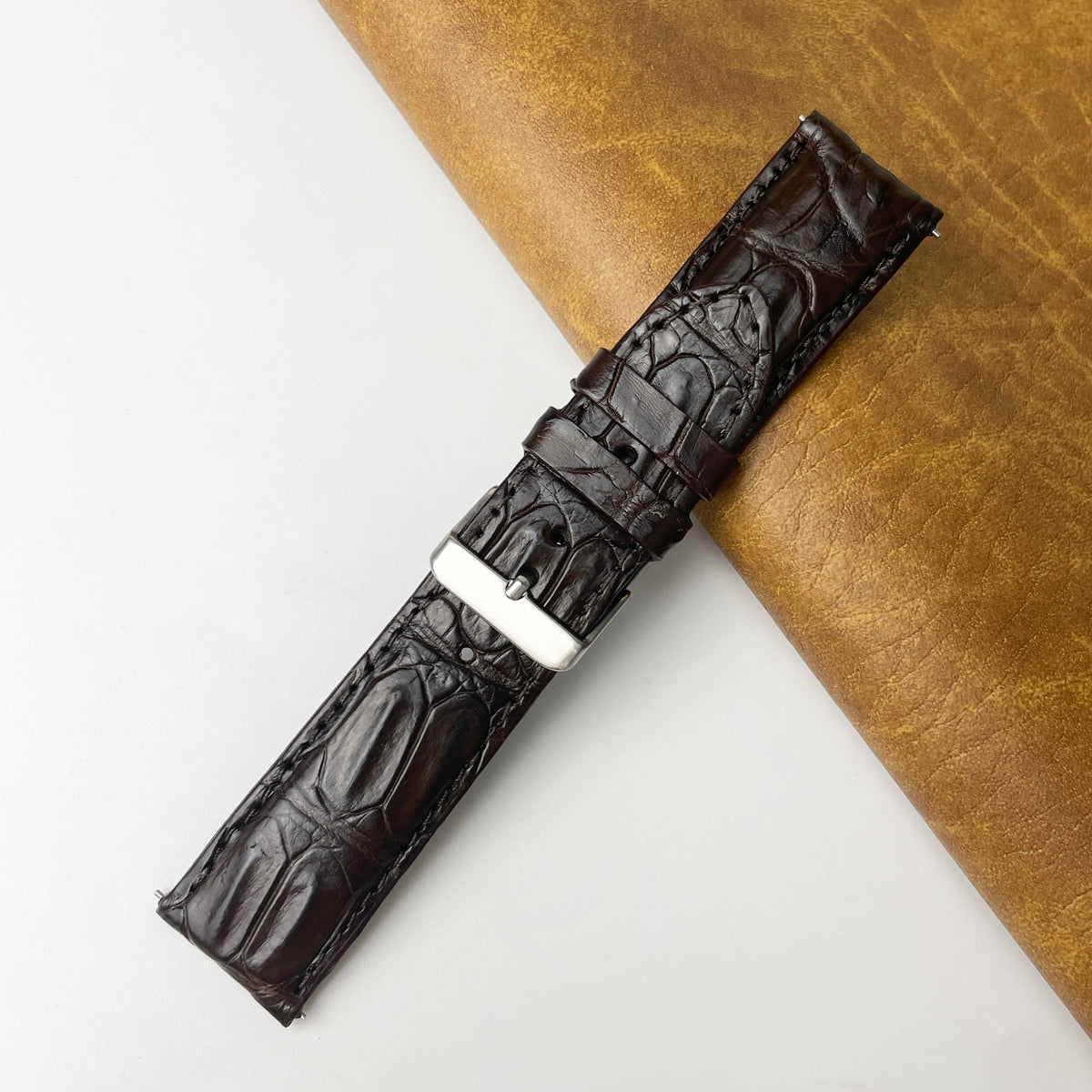 Dark Brown Unique Alligator Leather Watch Band For Men