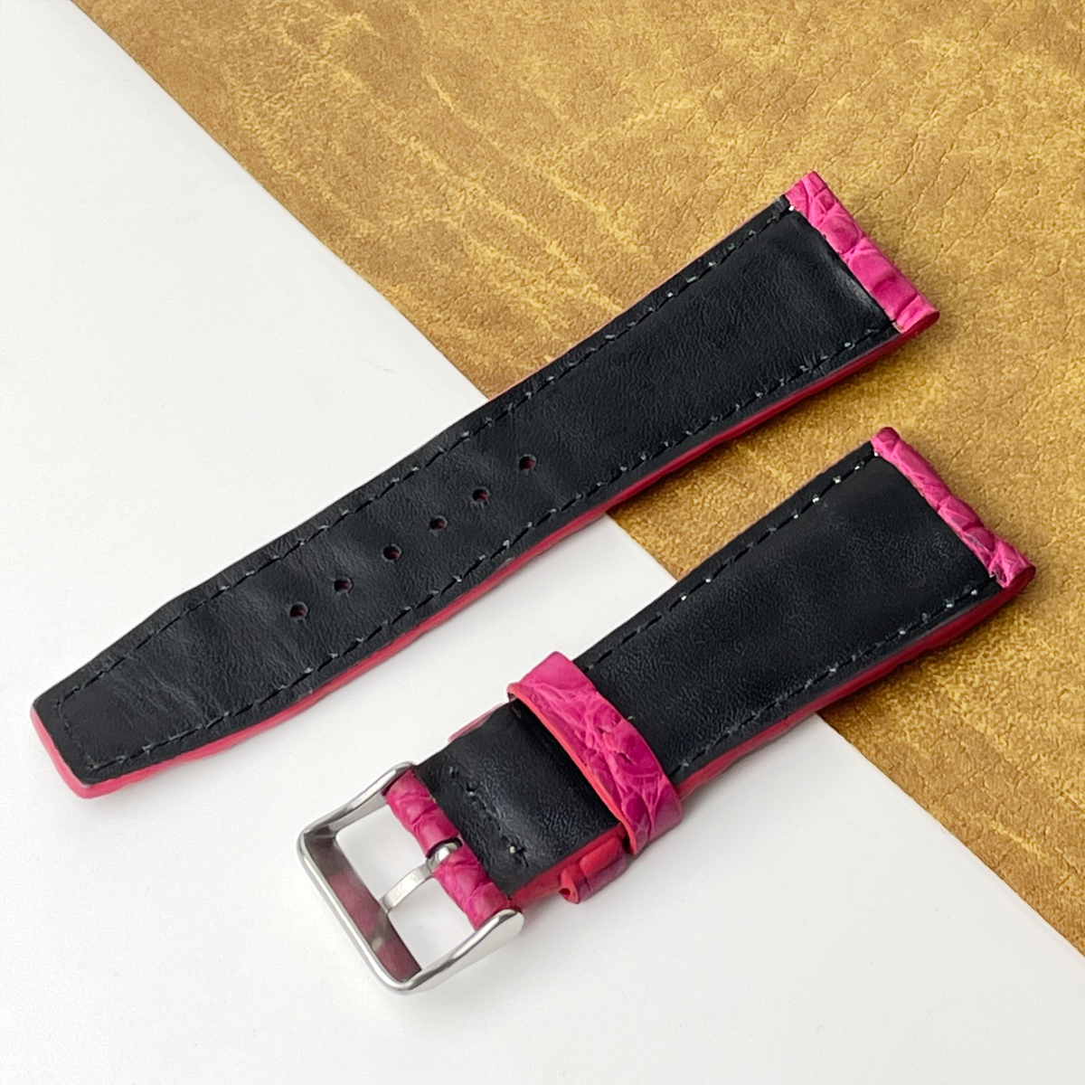 Pink Unique Texture Alligator Watch Band For Men 
