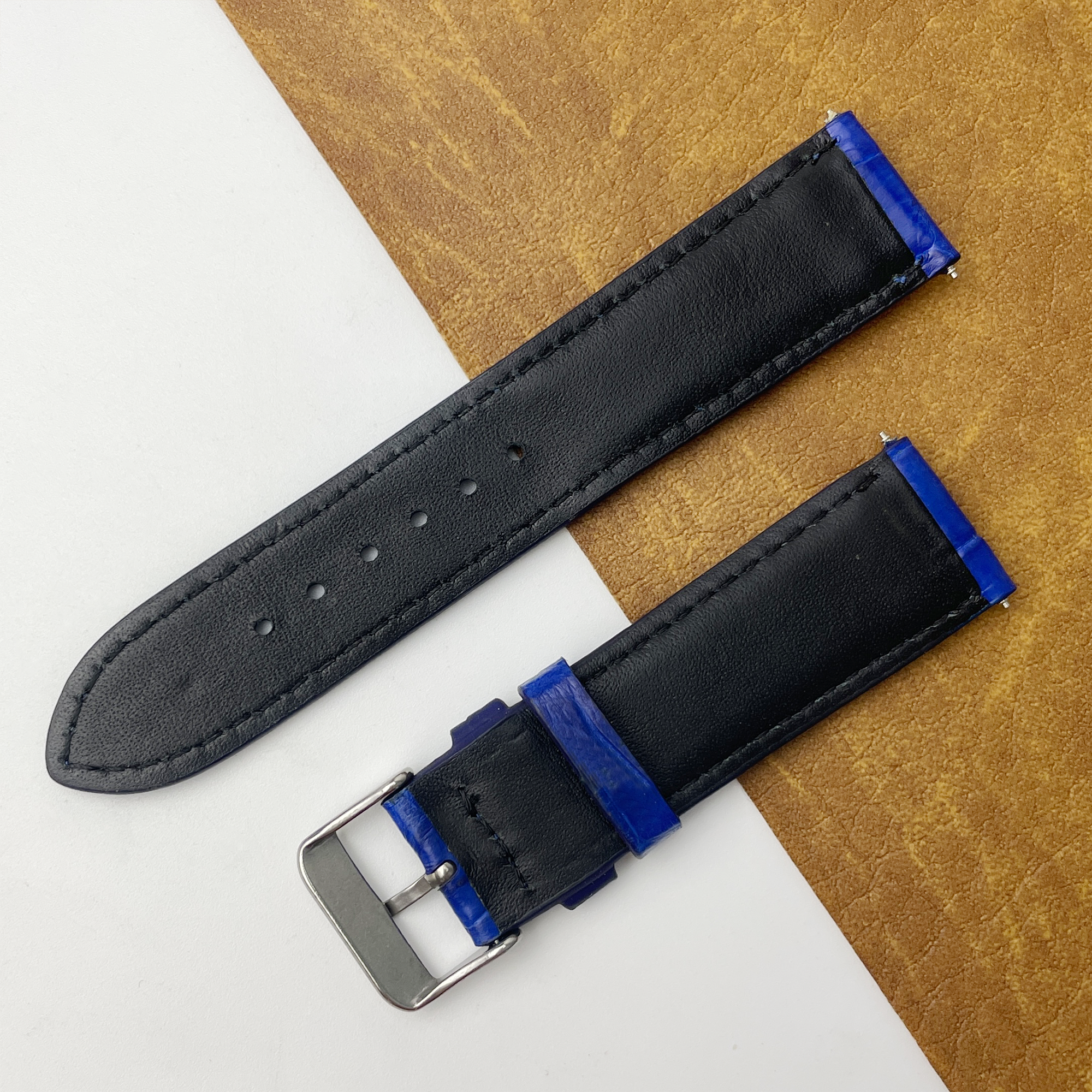 Blue Unique Texture Alligator Watch Band For Men 