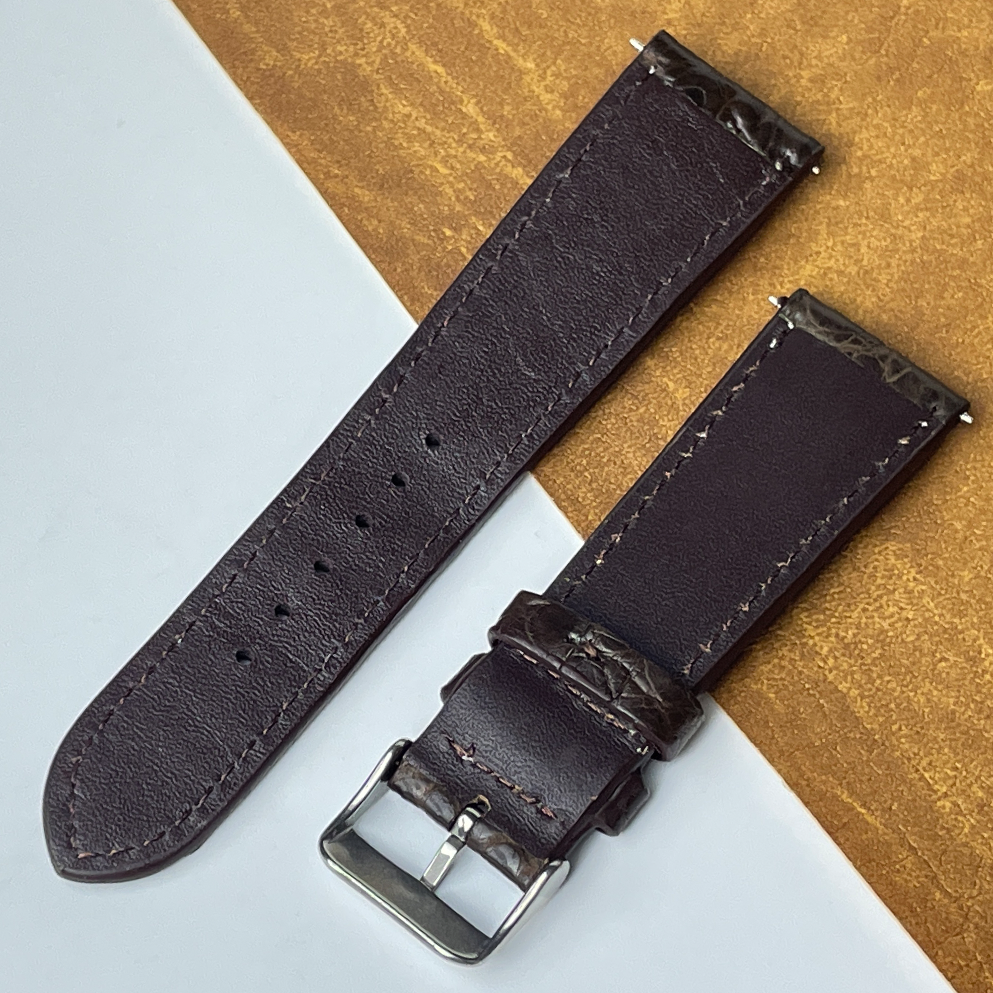 24mm Dark Brown Unique Alligator Leather Watch Band For Men | DH-78-E