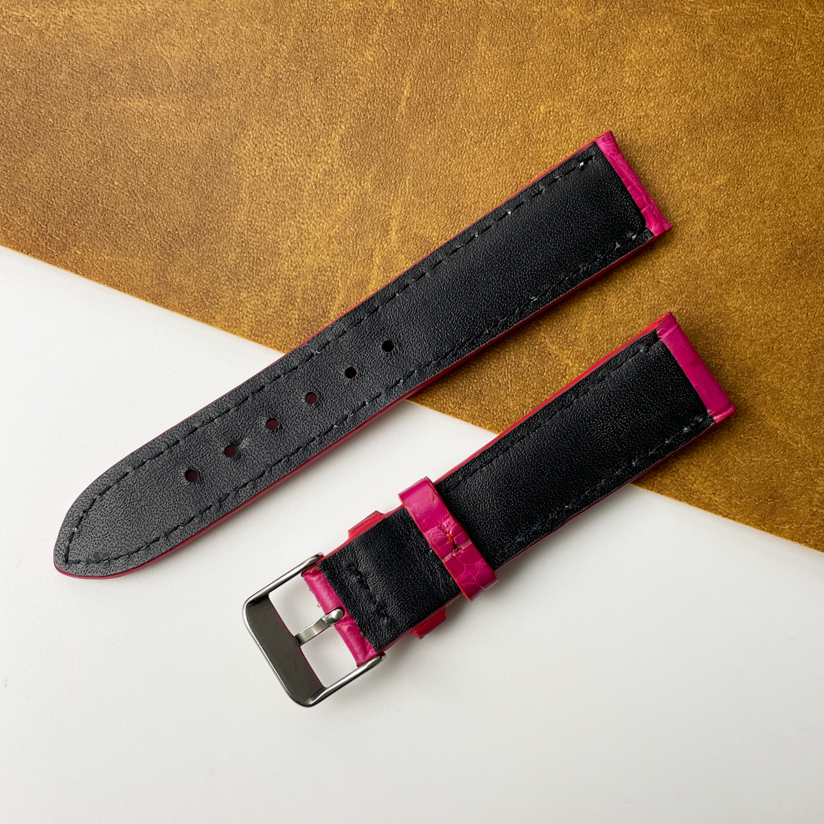 Pink Unique Texture Alligator Watch Band For Men