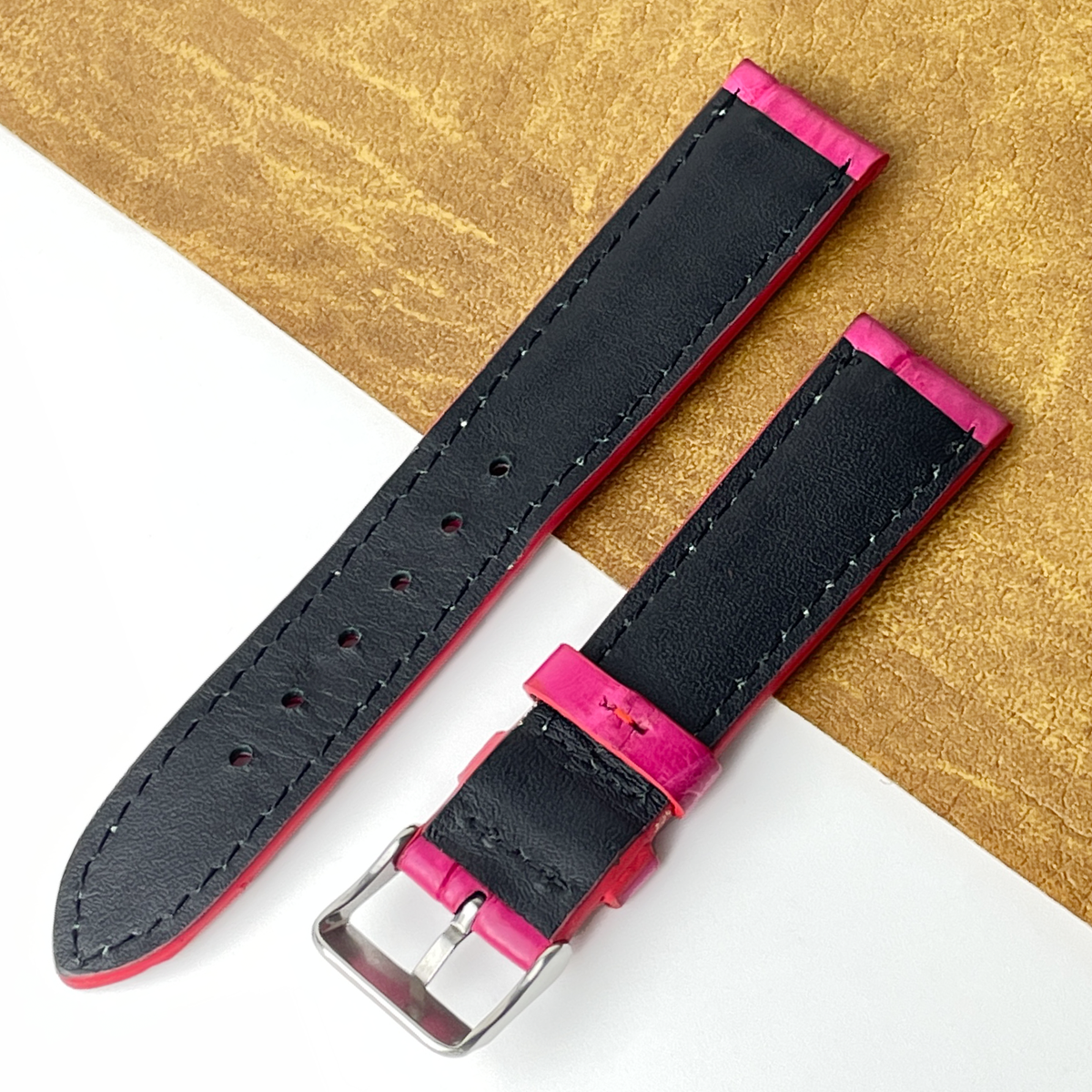 Pink Unique Pattern Alligator Leather Watch Band