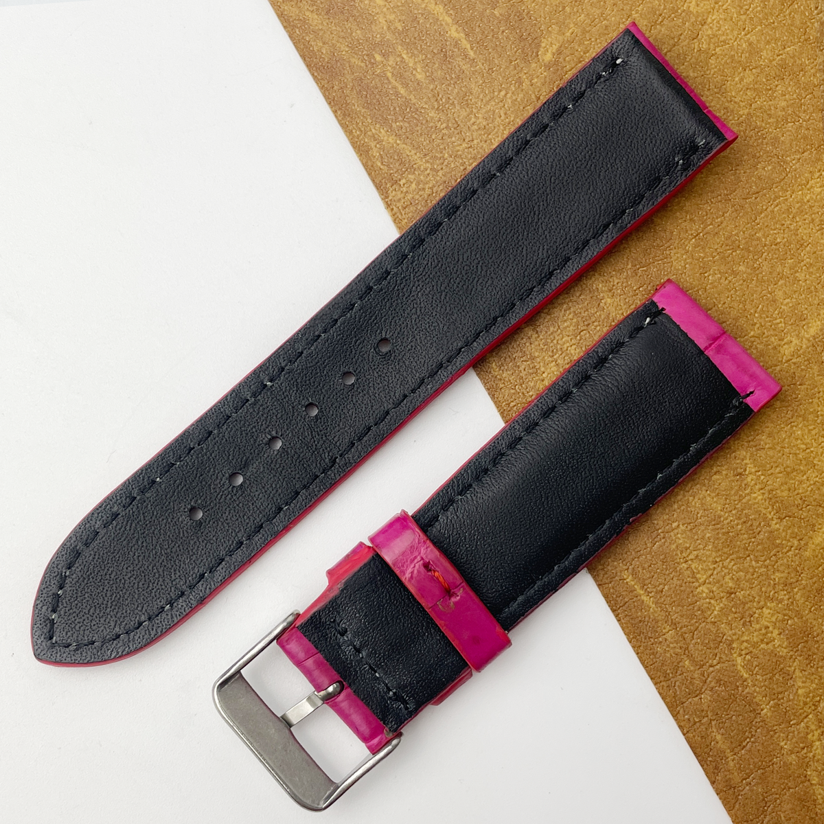 Pink Unique Texture Alligator Watch Band For Men 