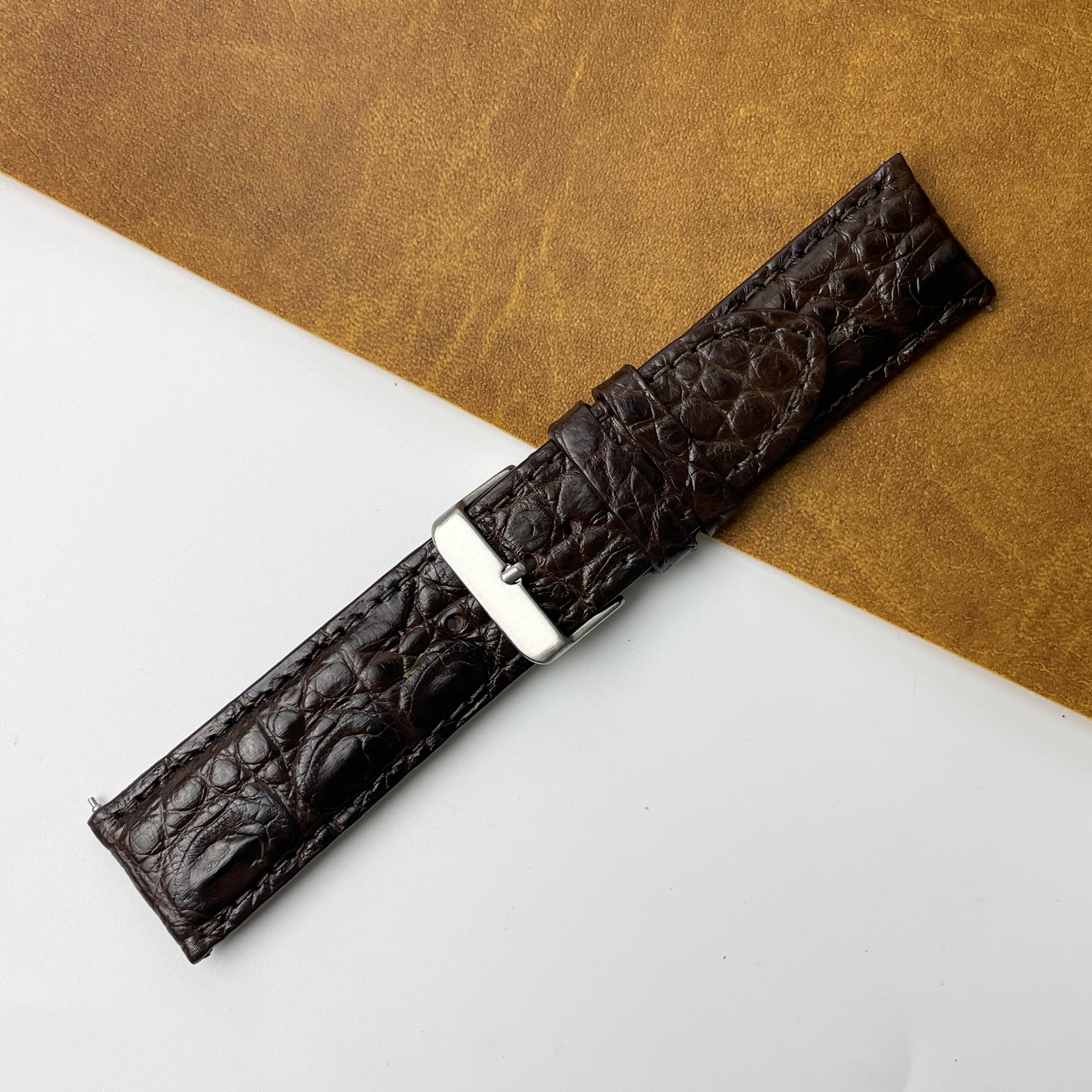 Dark Brown Unique Texture Alligator Leather Watch Band For Men