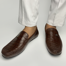 Brown Alligator Leather Moccasin Loafer | Crocodile Belly Skin Moccasin Loafer | SH93L42