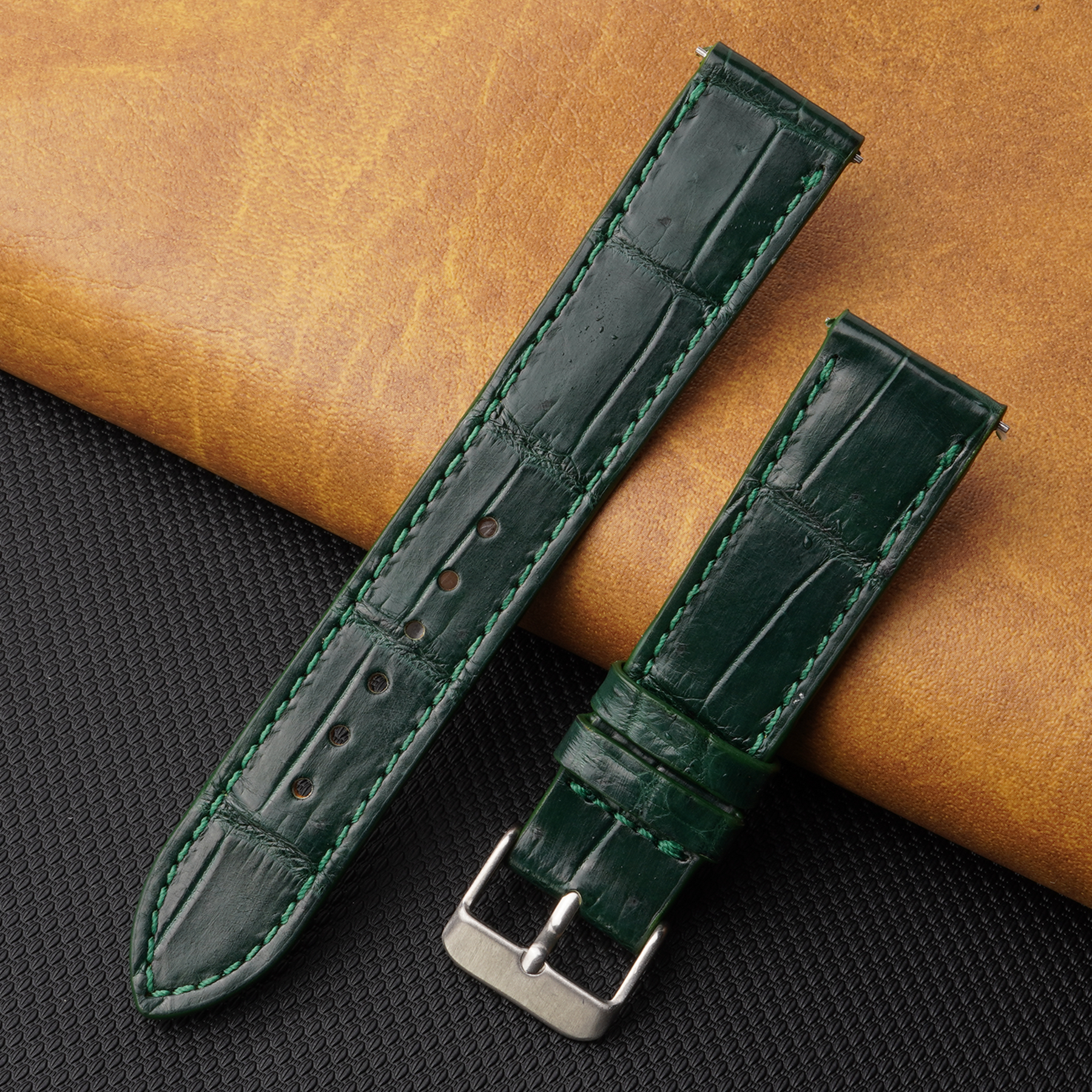 Flat Green Alligator Leather Watch Band