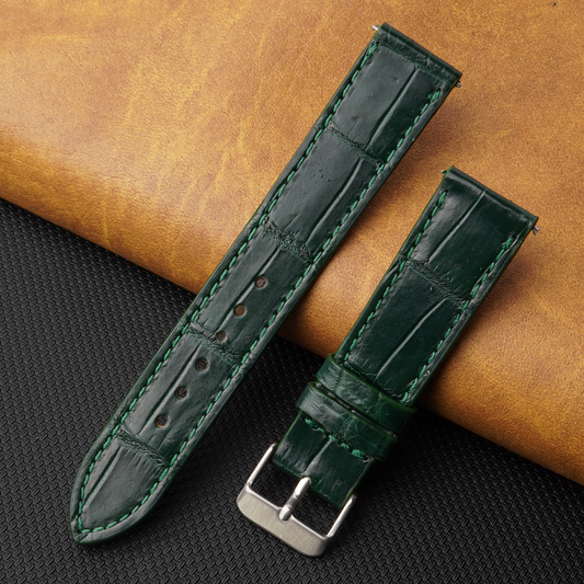 Flat Green Alligator Leather Watch Band