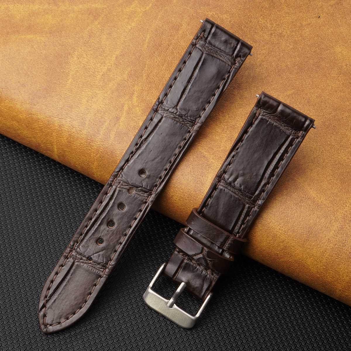 Flat Dark Brown Alligator Leather Watch Band