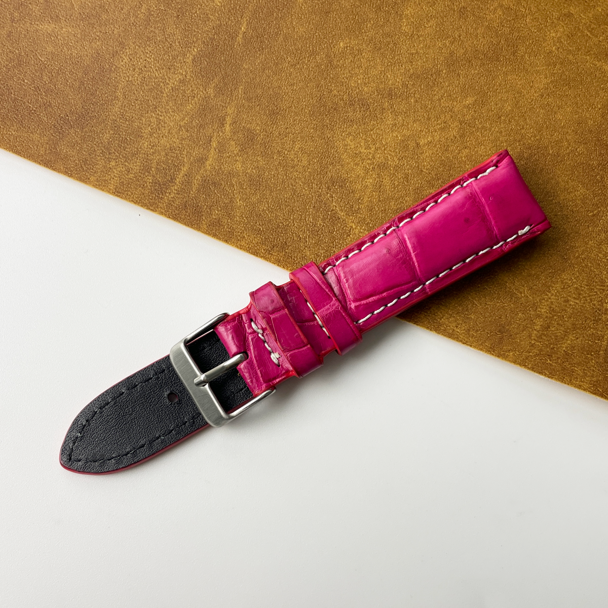 Pink Unique Texture Alligator Watch Band For Men