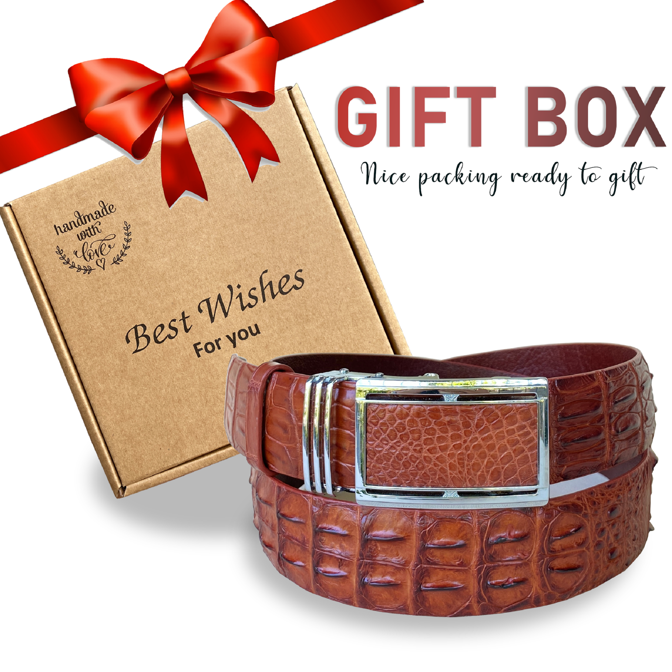 Light Brown Alligator HornBack  Leather Belt For Men