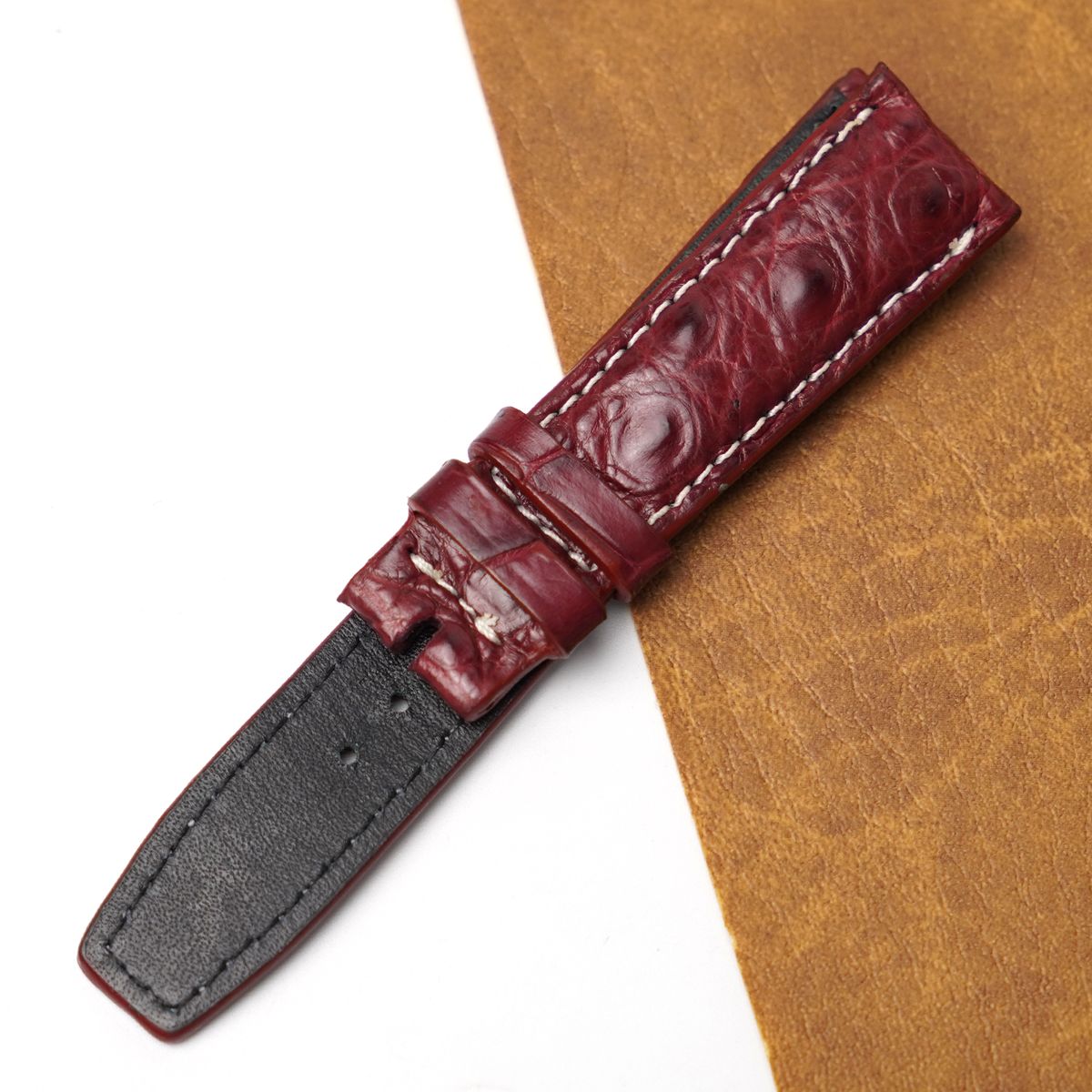 20mm Burgundy Unique Pattern Alligator Leather Watch Strap For Men DH-224-BDB