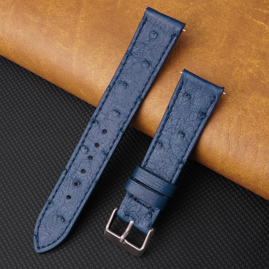 Slim Blue Ostrich Leather Watch Band
