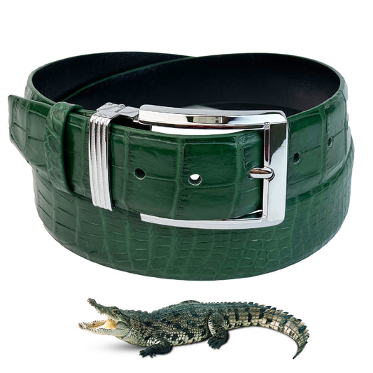 Handmade Green Alligator Belt Men's - Crocodile Skin Belly Belt 1.5" - Pin Buckle