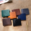 Brown Handmade Double Side Ostrich Leather Bifold Wallet for Men