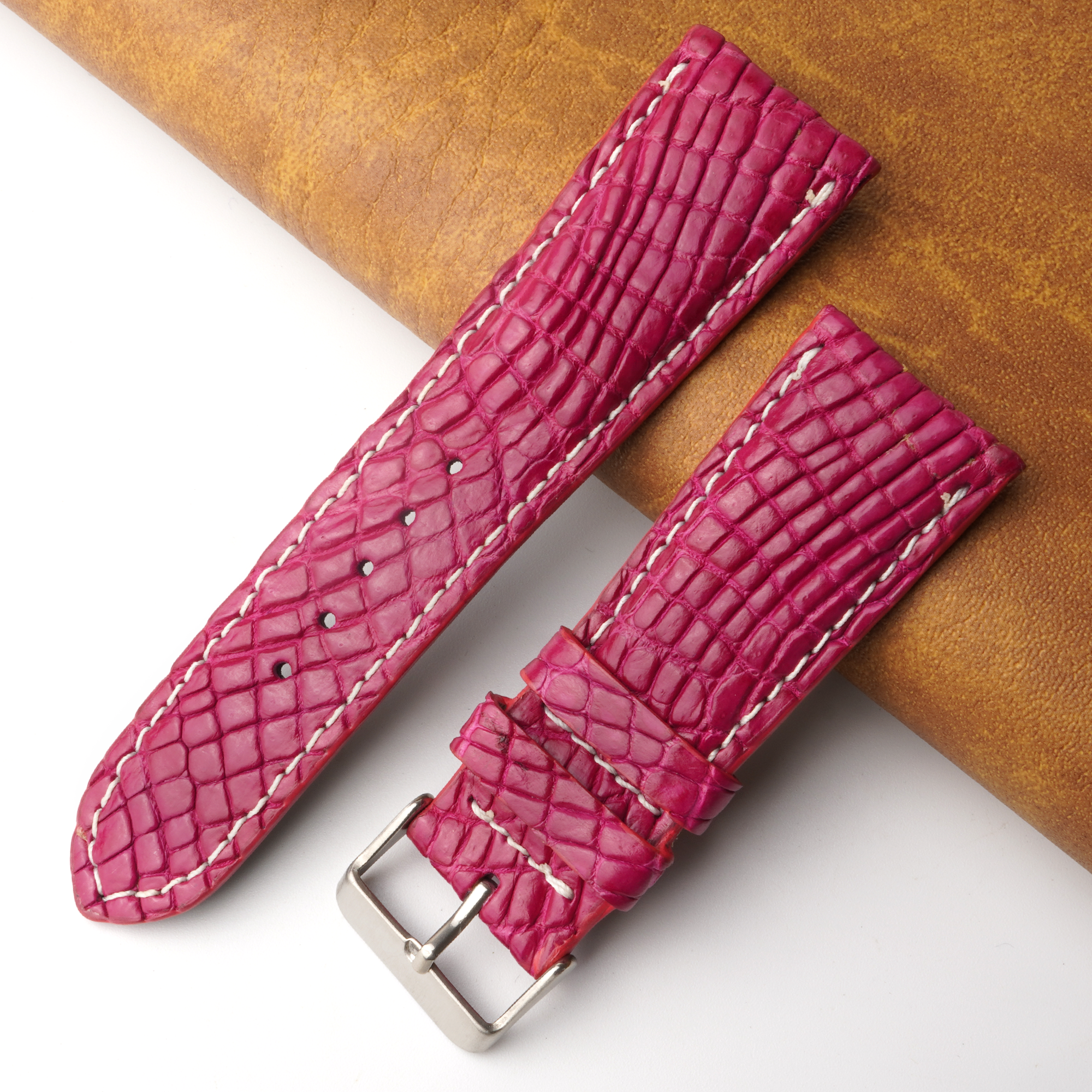 26mm Pink Unique Pattern Alligator Leather Watch Band For Men DH-226M