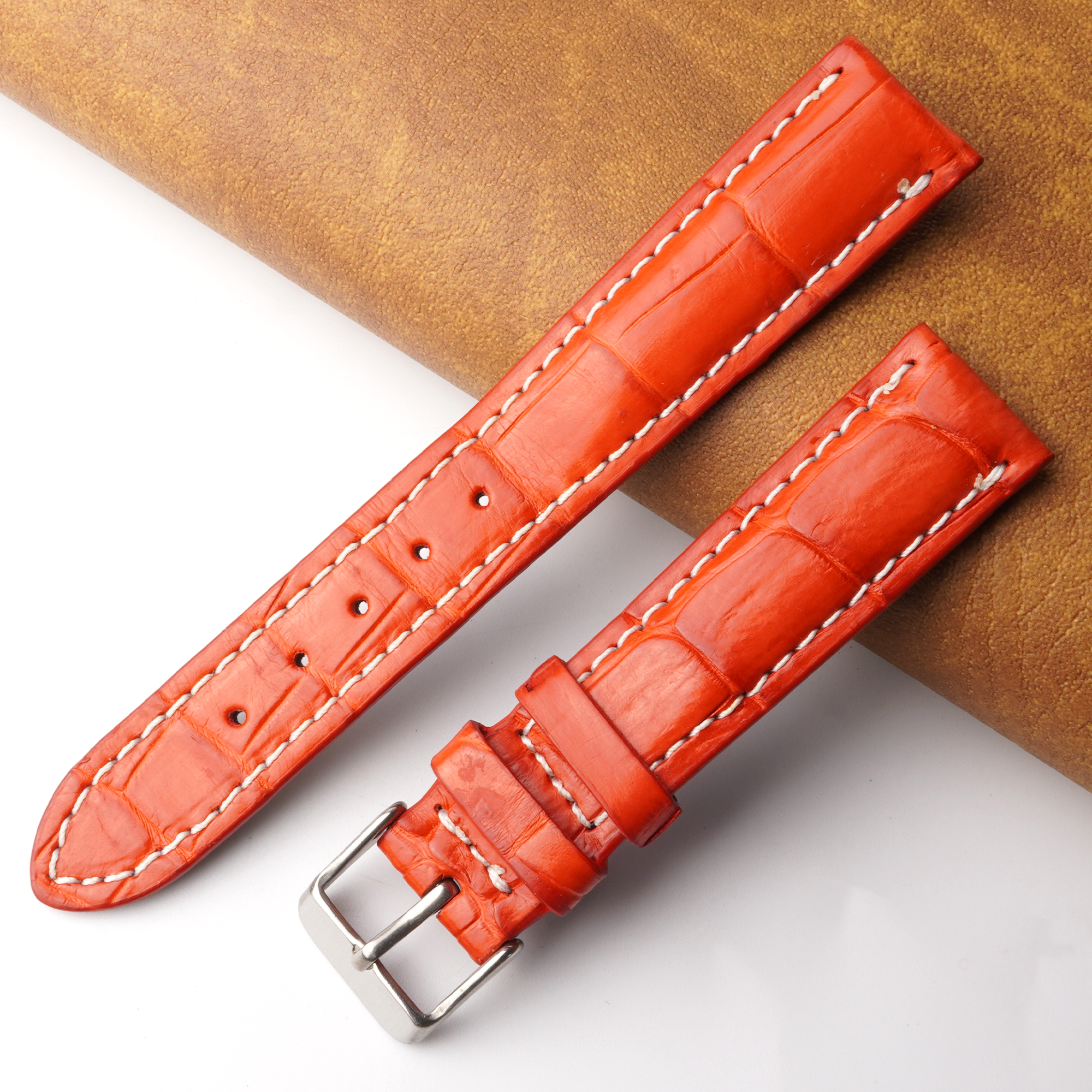 18mm Red Unique Alligator Leather Watch Band For Men | DH-204B