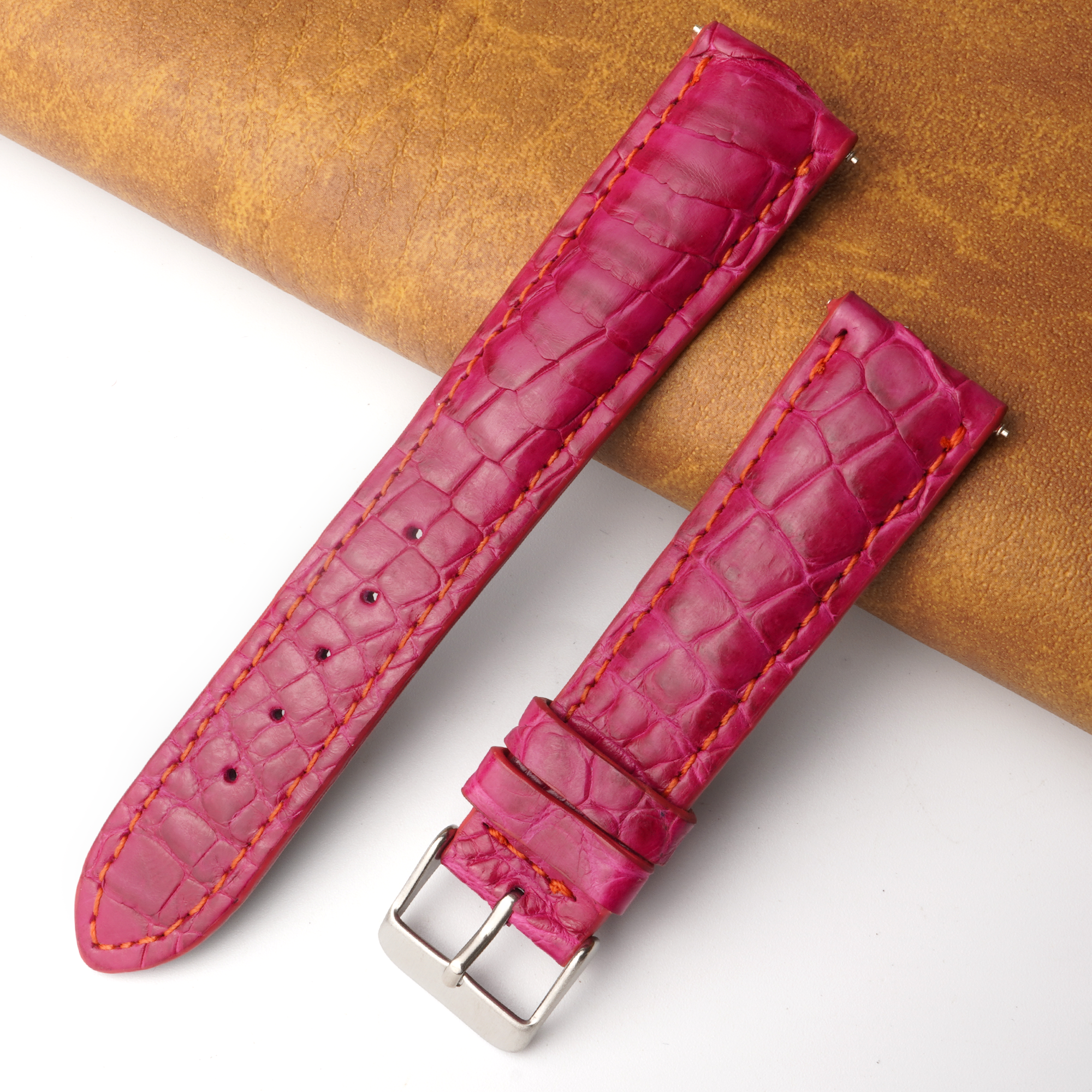 20mm Pink Unique Pattern Alligator Leather Watch Band For Men DH-225Q