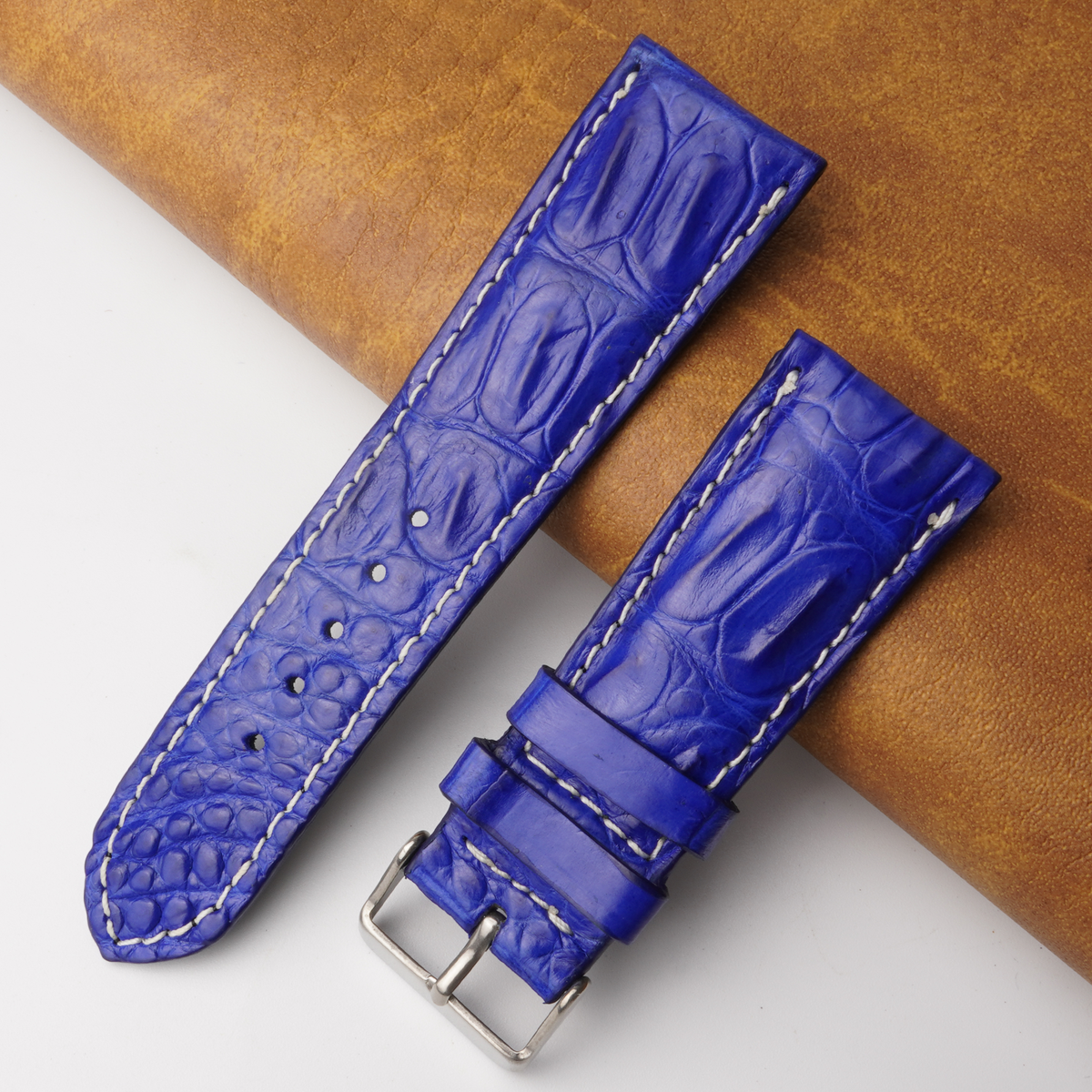 26mm Blue Unique Pattern Alligator Leather Watch Band For Men DH-159F