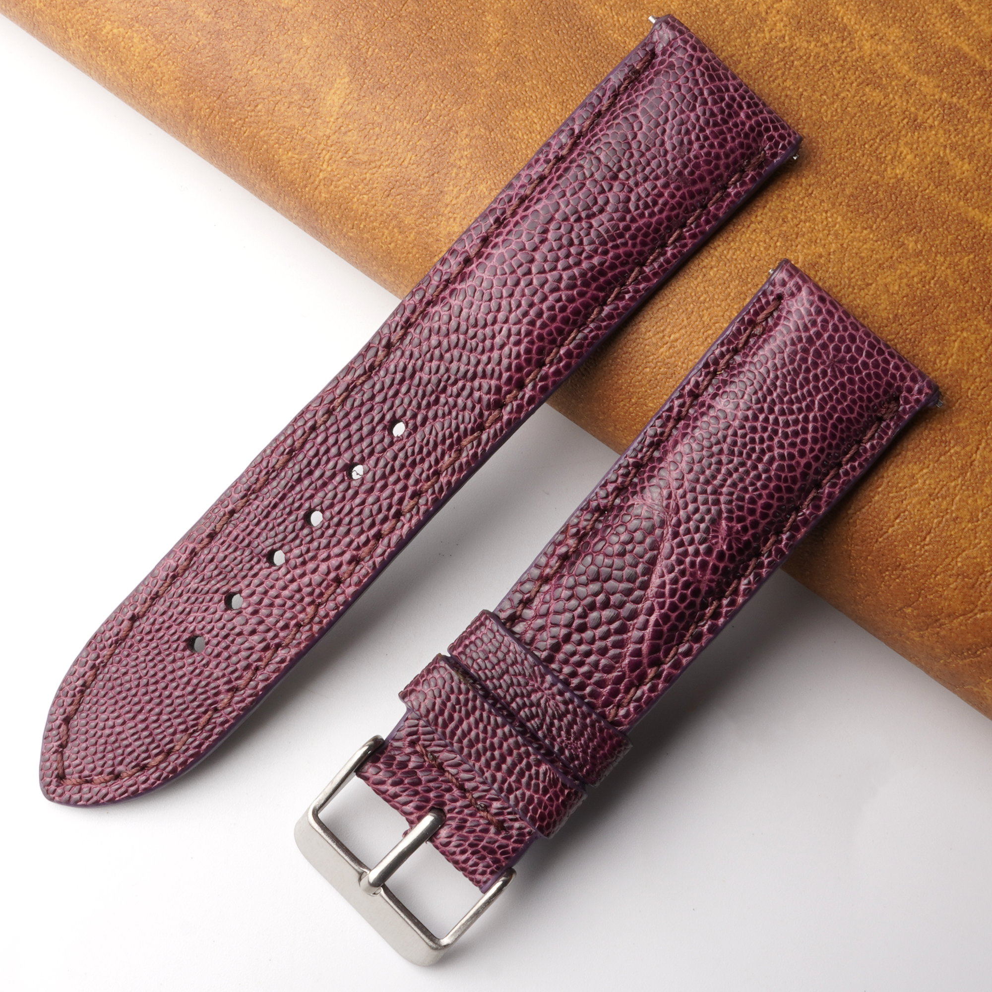 22mm Purple Unique Ostrich Leather Watch Band For Men | DH-170U