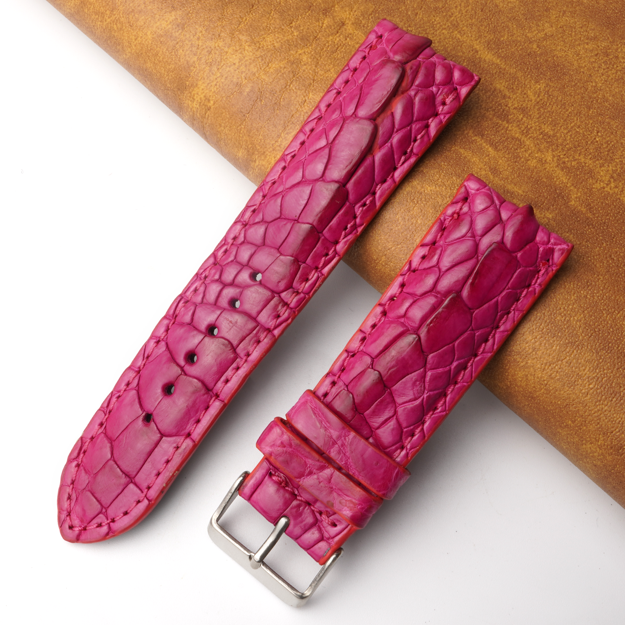 24mm Pink Unique Pattern Alligator Leather Watch Band For Men DH-225K