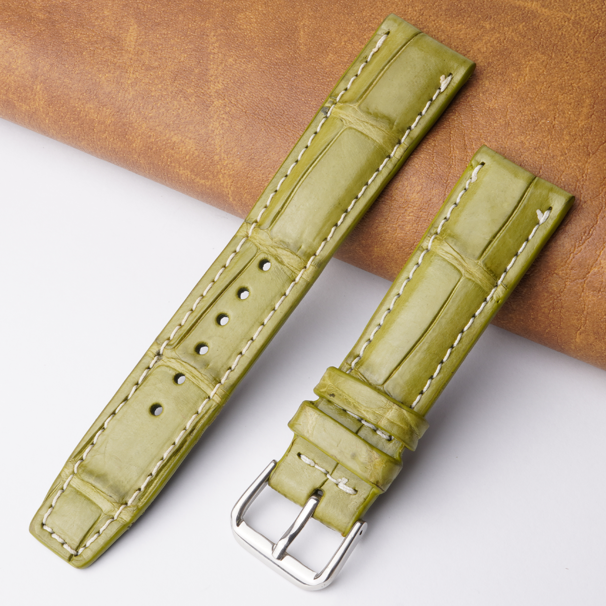 20mm Green Unique Pattern Alligator Leather Watch Band For Men DH-08A