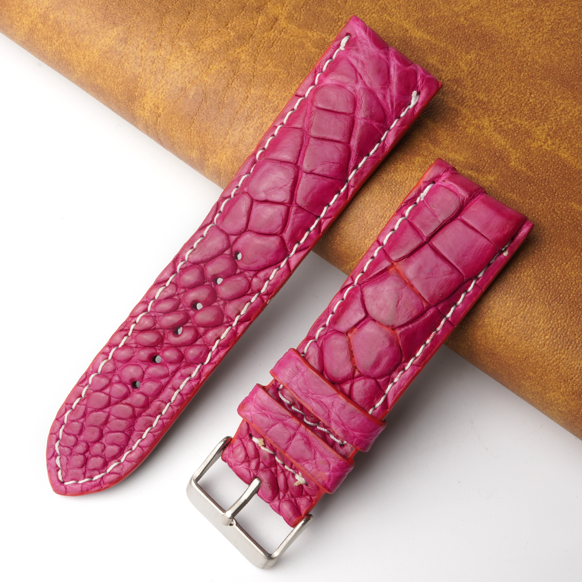 24mm Pink Unique Pattern Alligator Leather Watch Band For Men DH-226I