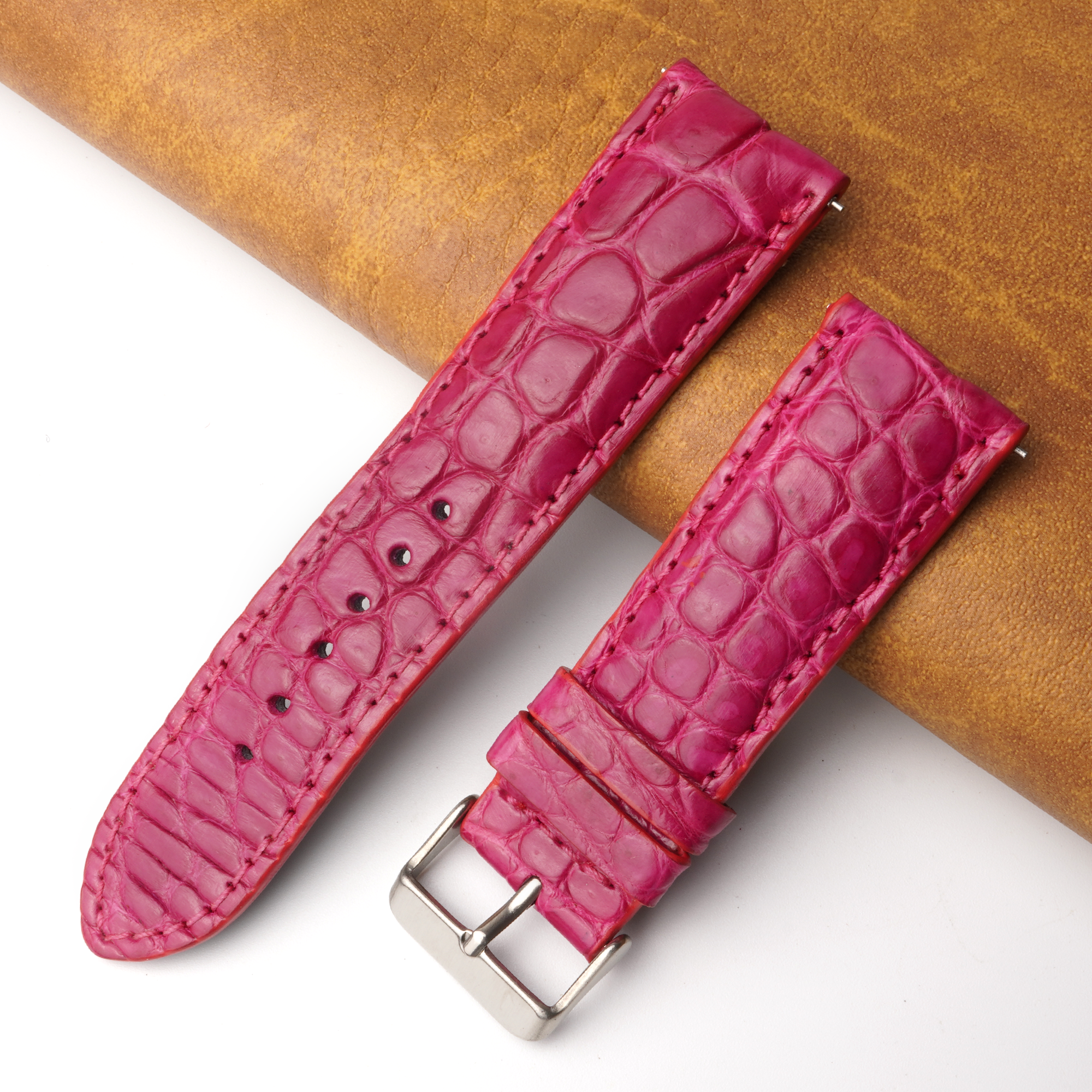 24mm Pink Unique Pattern Alligator Leather Watch Band For Men DH-225I