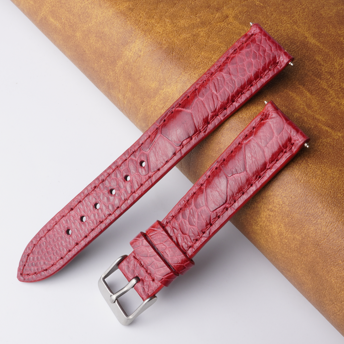 Red Unique Pattern Ostrich Leather Watch Band For Men DH-191A