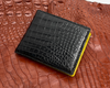 Black Yellow Double Side Alligator Leather Slim Bifold Wallet For Men 