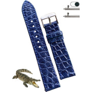 2 Navy Blue Slim Alligator Leather Watch Band + Navy Blue Credit Card Holder