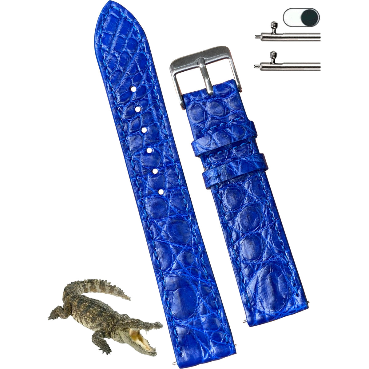 2 Navy Blue Slim Alligator Leather Watch Band + Navy Blue Credit Card Holder - Vinacreations