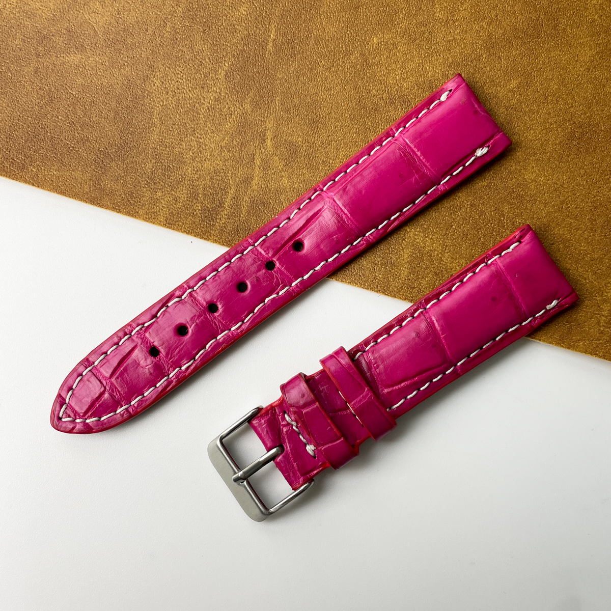 Pink Unique Texture Alligator Watch Band For Men