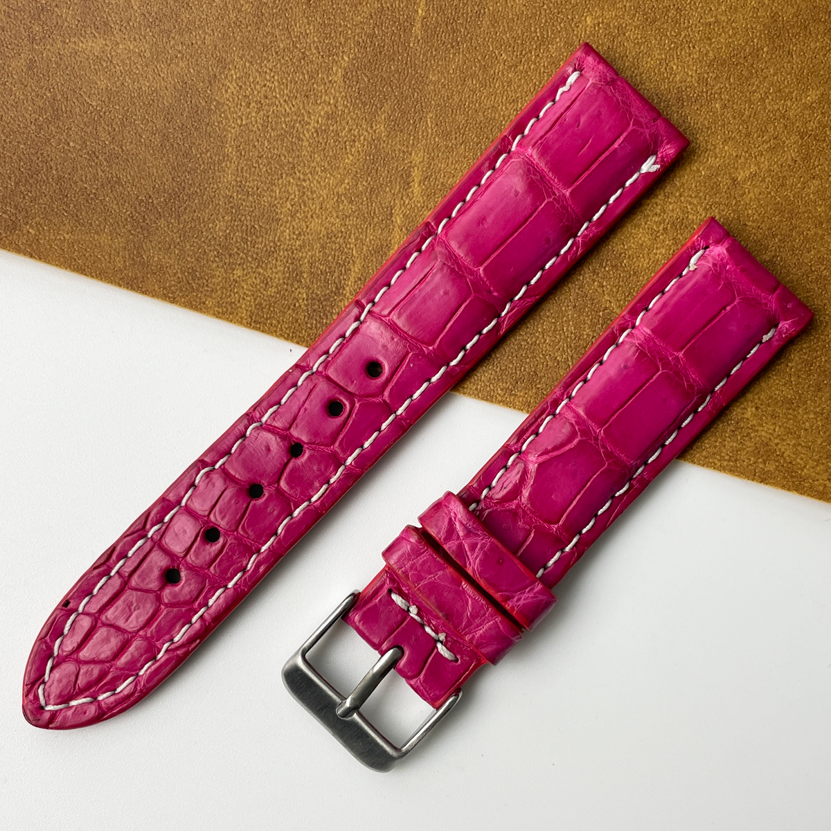Pink Unique Texture Alligator Watch Band For Men