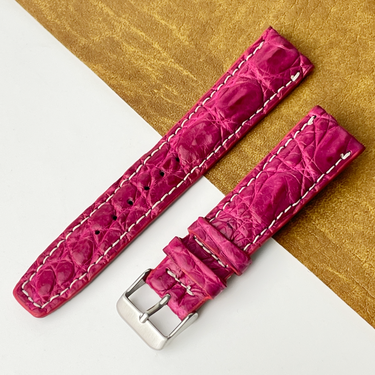 Pink Unique Texture Alligator Watch Band For Men 