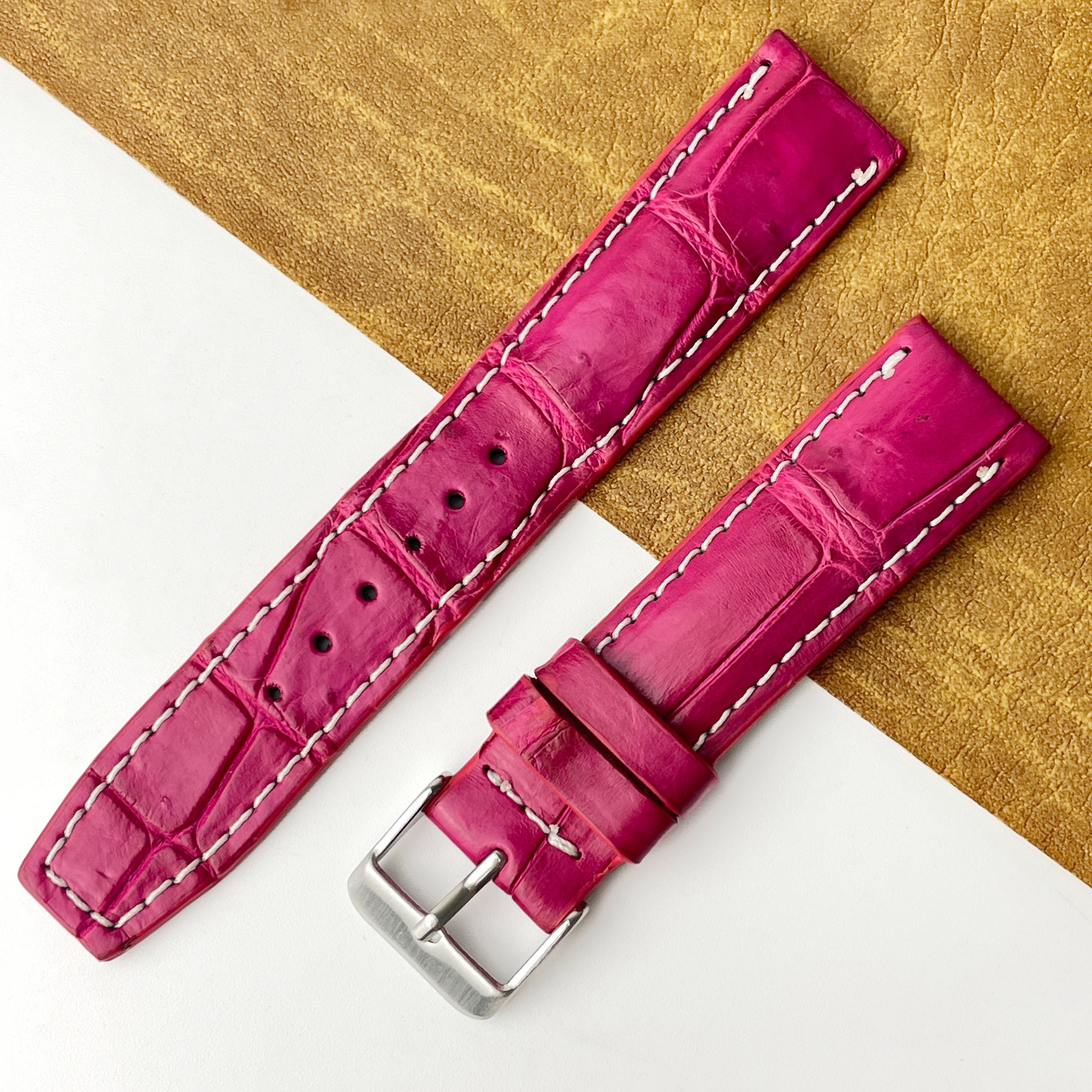Pink Unique Texture Alligator Watch Band For Men