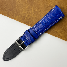 Unique White Hand-stitching Blue Alligator Leather Watch Band For Men