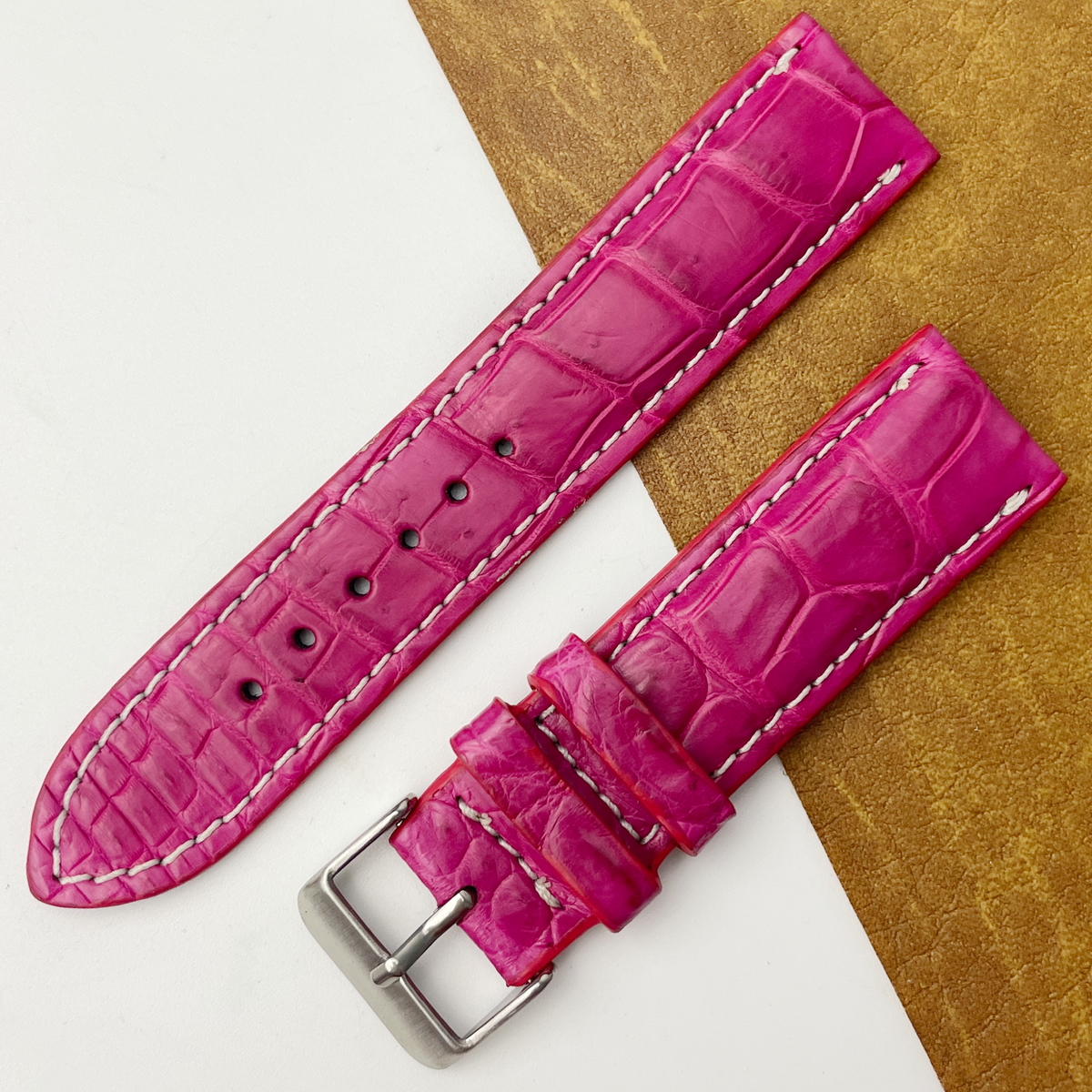 Pink Unique Texture Alligator Watch Band For Men 