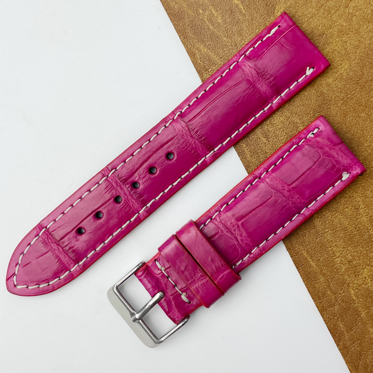 Pink Unique Texture Alligator Watch Band For Men 