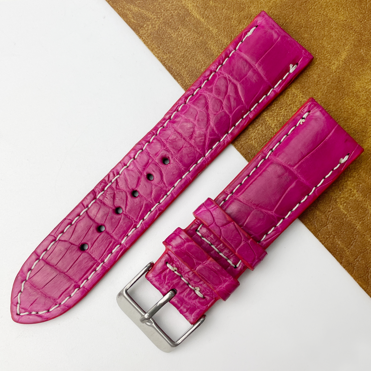 Pink Unique Texture Alligator Watch Band For Men 