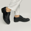 Black Crocodile Leather Lace Up Penny Loafer| Alligator Mens Designer Loafers | SH61G