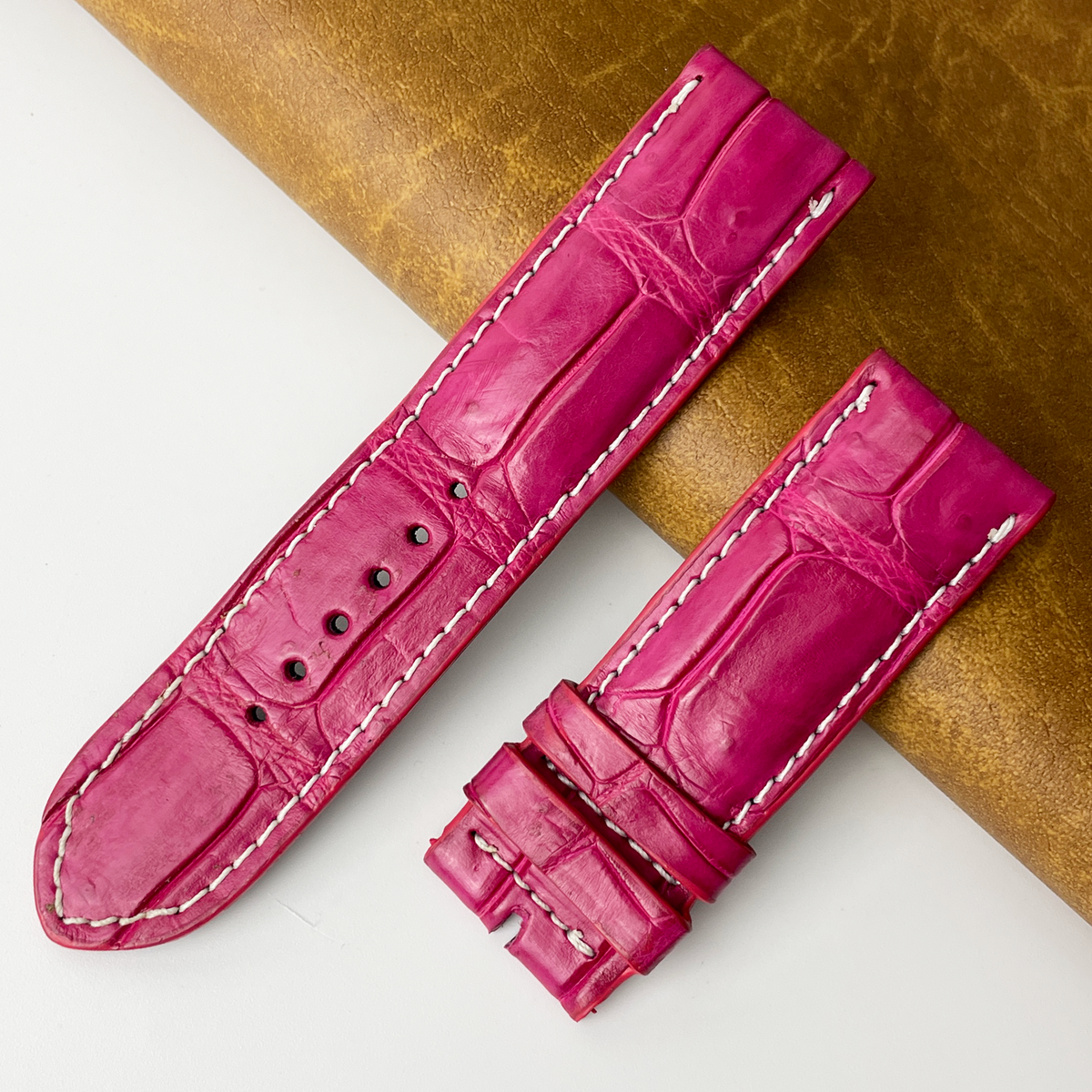 24mm Pink Unique Texture Alligator Watch Band For Men DH-226-Y