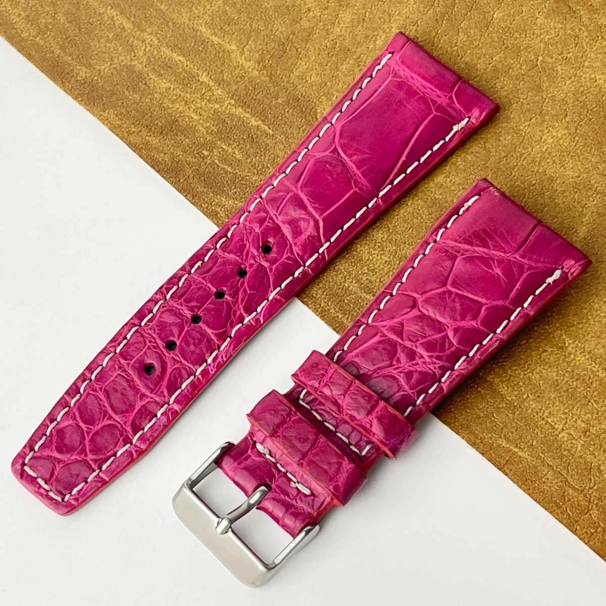 Pink Unique Texture Alligator Watch Band For Men 